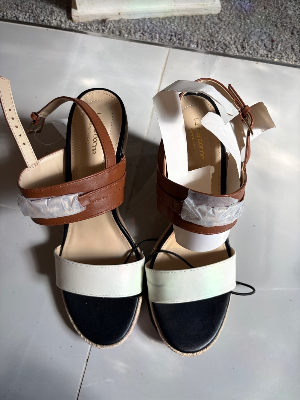 Liz Claiborne Brown, Cream and Black Strappy Women’s Sandals